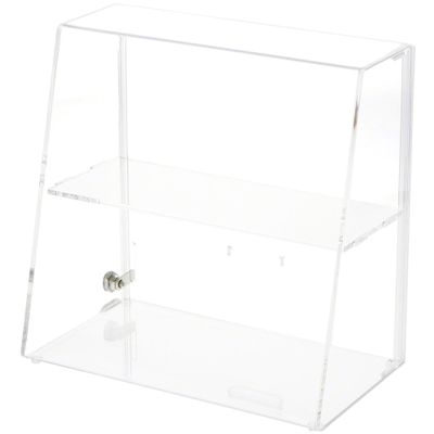 Plymor Clear Acrylic Locking Display Case with Slanted Front and Sliding Back, 1 Flat Shelf, 13.75" H x 14" W x 7.75" D