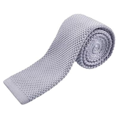 L&C Men's Fashion Tie Knit Knitted Tie Slim Skinny Woven UK Seller (Silver)