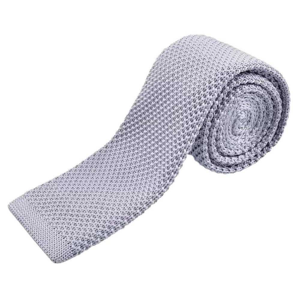 L&C Men's Fashion Tie Knit Knitted Tie Slim Skinny Woven UK Seller (Silver)