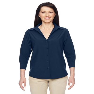 Harriton Ladies' Paradise 3/4-Sleeve Performance Shirt XL NAVY