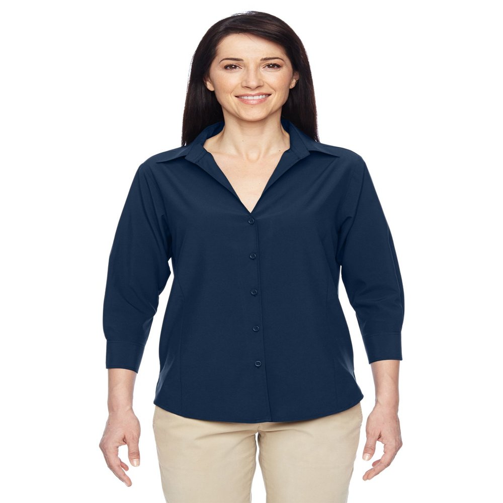 Harriton Ladies' Paradise 3/4-Sleeve Performance Shirt XL NAVY