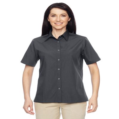 Harriton Ladies' Advantage Snap Closure Short-Sleeve Shirt L Dark Charcoal