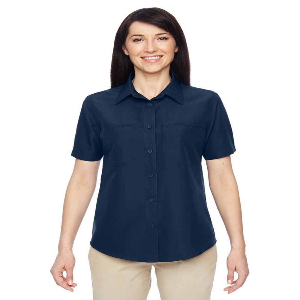 Harriton Ladies' Key West Short-Sleeve Performance Staff Shirt S NAVY