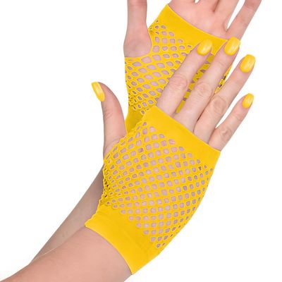 Stylish Yellow Short Fishnet Gloves (2 Pcs) - One Size Fits Most - Trendy, Comfortable, & Versatile Accessory