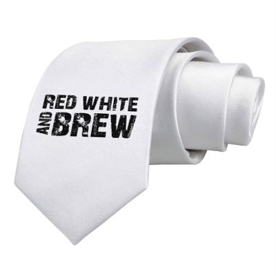 TOOLOUD Red White and Brew Printed White Neck Tie