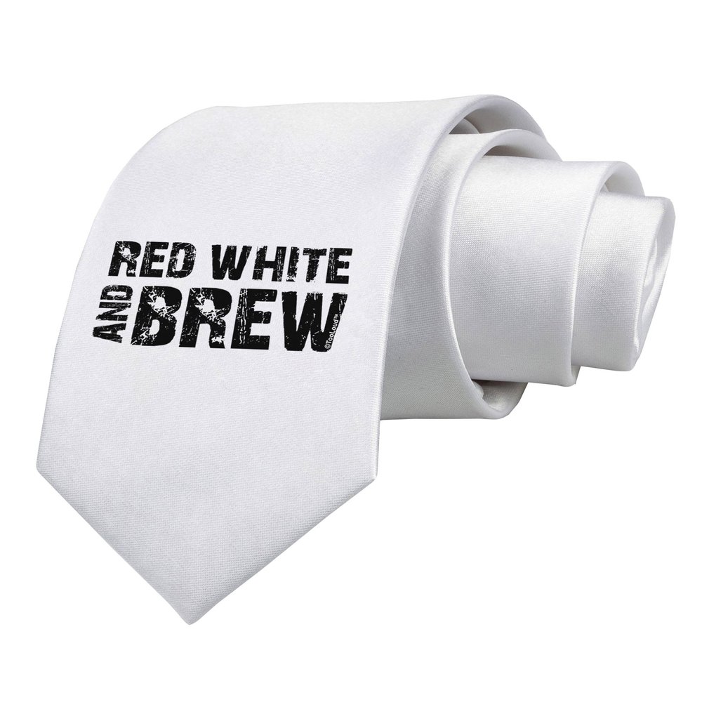 TOOLOUD Red White and Brew Printed White Neck Tie