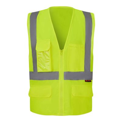 3C Products SV4100, ANSI/ISEA Class 2, High Vis Mesh Vest, Reflective, Zipper, 5 Pockets (Clear ID Pocket), Neon Green,3XL