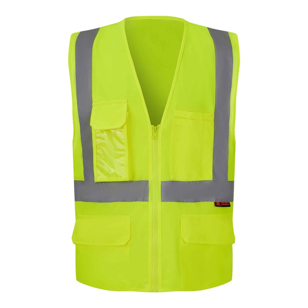 3C Products SV4100, ANSI/ISEA Class 2, High Vis Mesh Vest, Reflective, Zipper, 5 Pockets (Clear ID Pocket), Neon Green,3XL