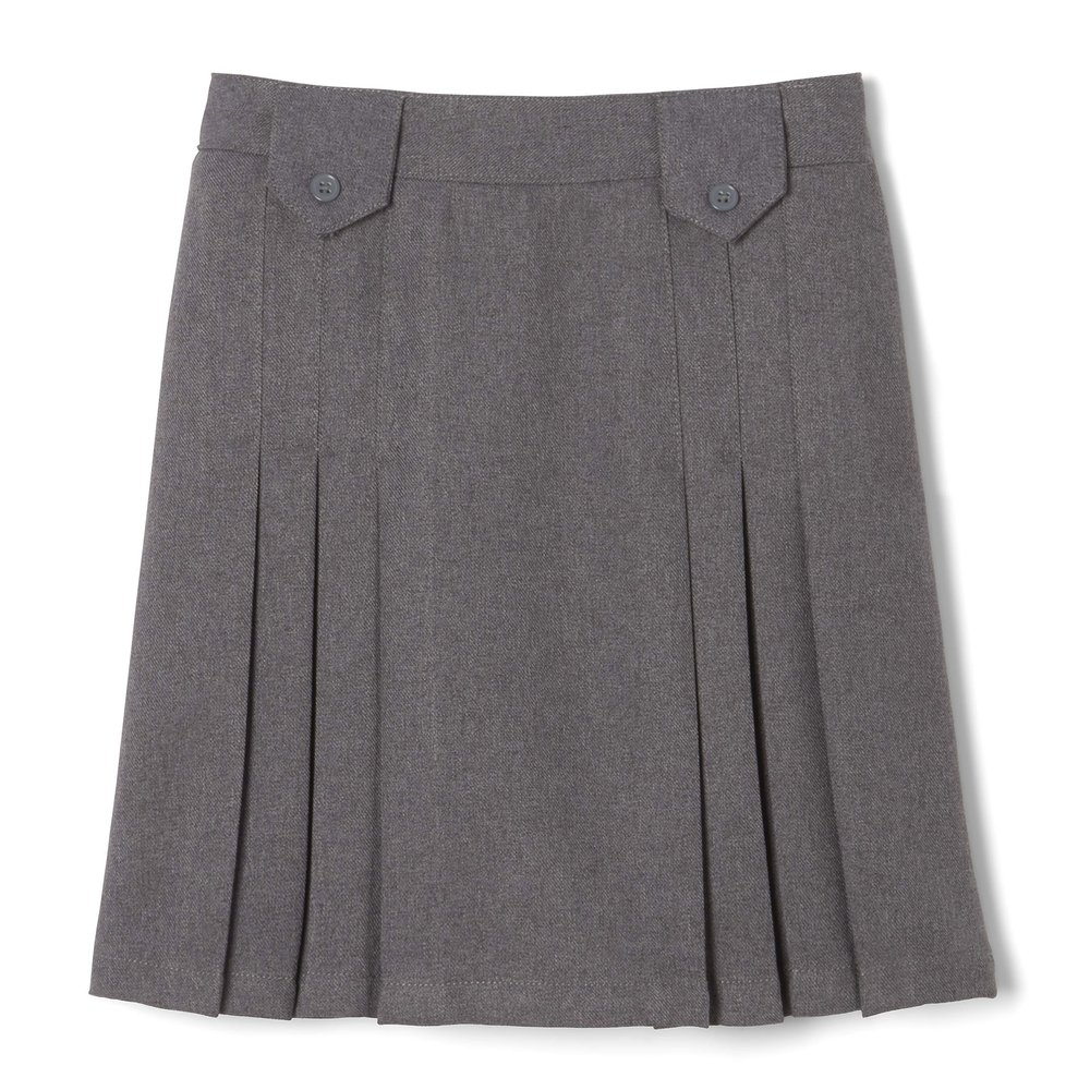 French Toast Girls' Adjustable Waist Front Tab Pleated Skirt, Heather Gray, 18