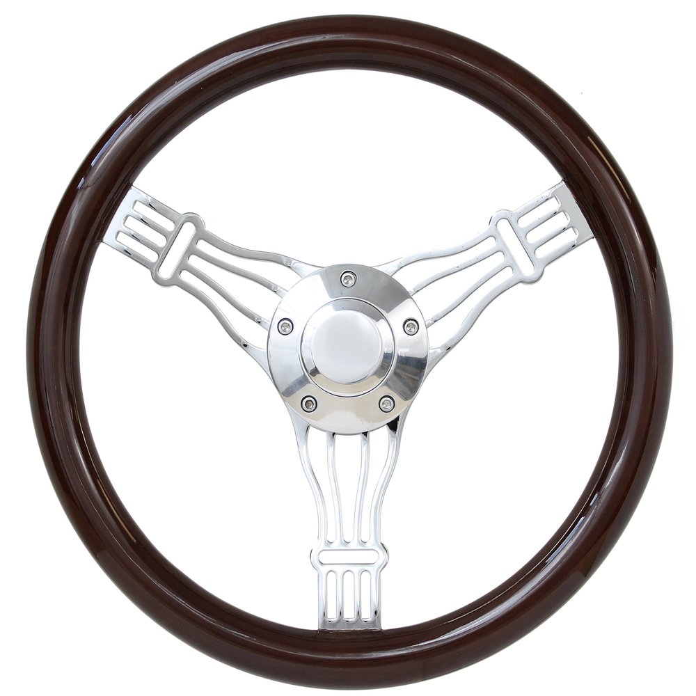 ForeverSharp Marine Boat 14" Real Dark Mahogany Banjo Steering Wheel Set
