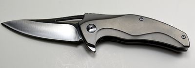 Brous Blades Exo Flipper Folder 3.5" D2 Satin Blade, Silver Titanium Handles