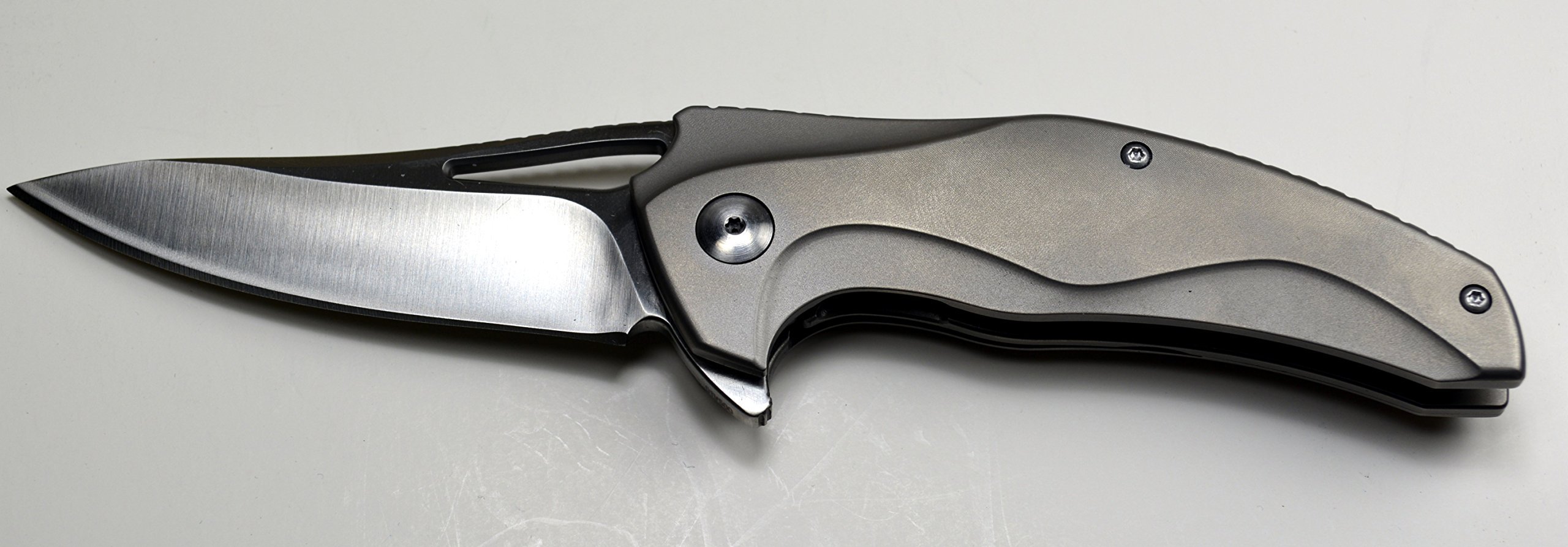 Brous Blades Exo Flipper Folder 3.5" D2 Satin Blade, Silver Titanium Handles