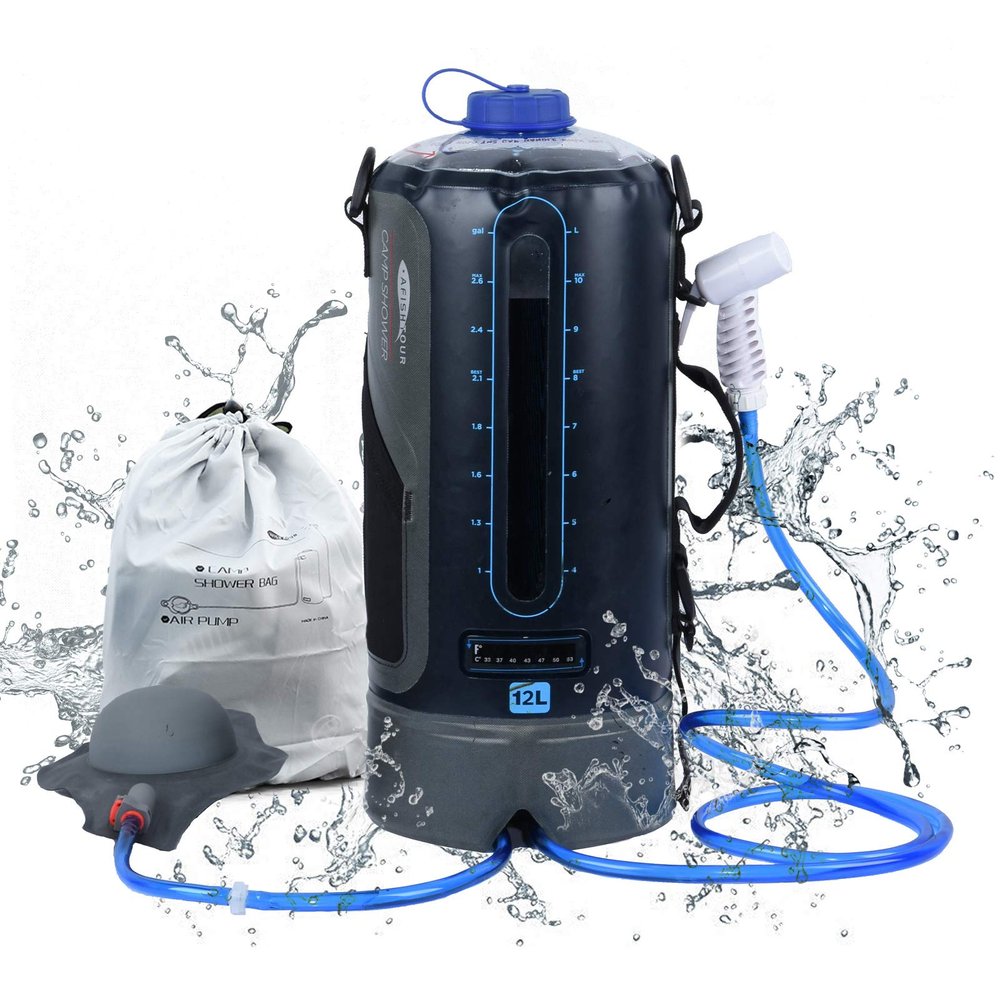 Lixada 12L/20L Water Bag Collapsible Water Container Portable Camping Shower Bag Water Bag with Air Pump for Outdoor (B)
