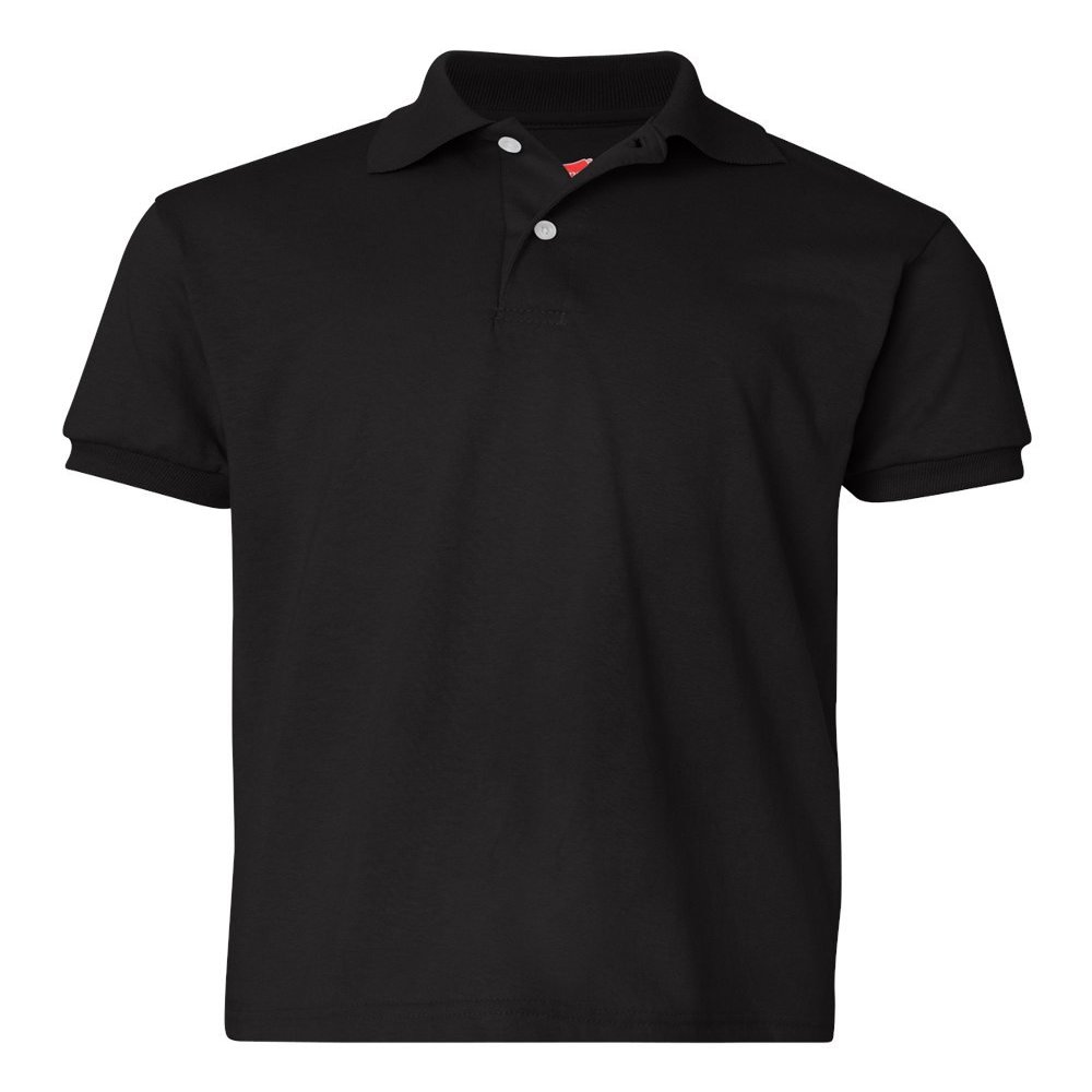 Hanes Big Boys' Short Sleeve Eco Smart Jersey Polo, Black, X-Large