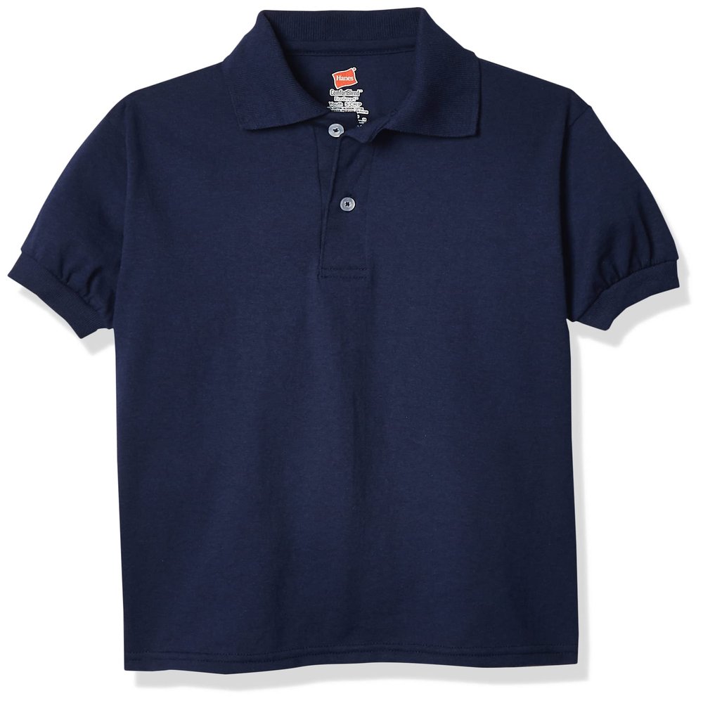 Hanes Big Boys' Short Sleeve Eco Smart Jersey Polo, Navy, Small