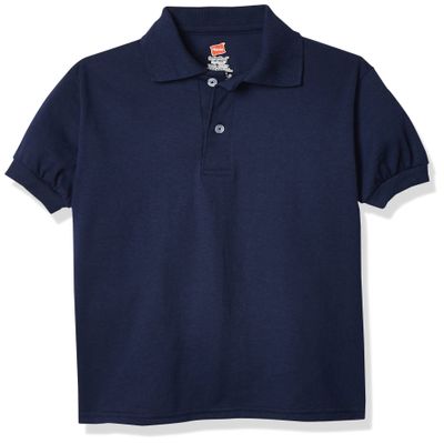 Hanes Big Boys' Short Sleeve Eco Smart Jersey Polo, Navy, Large