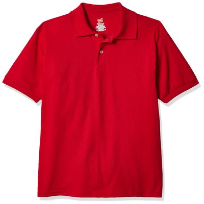 Hanes Big Boys' Short Sleeve Eco Smart Jersey Polo, Deep Red, Large