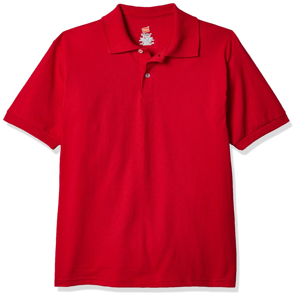 Hanes Big Boys' Short Sleeve Eco Smart Jersey Polo, Deep Red, Large