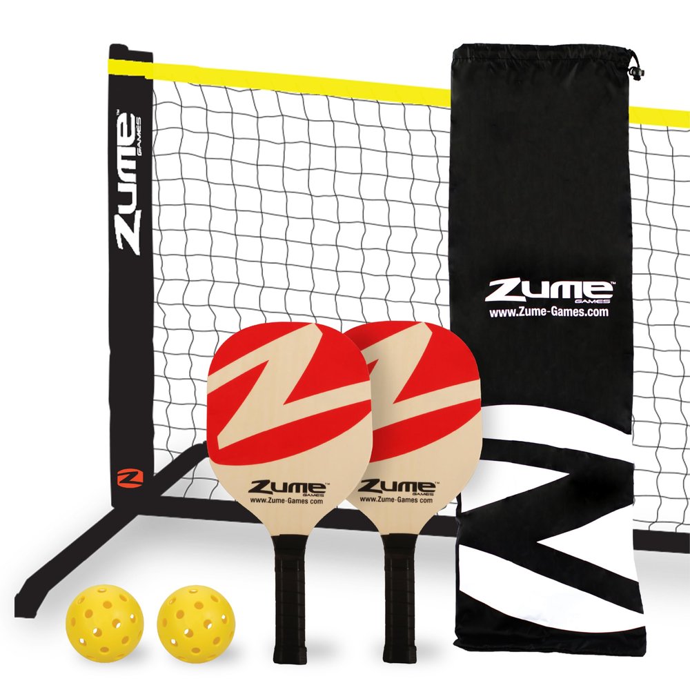Zume Games Portable Badminton Set with Net, 4 Rackets, Shuttlecocks & Carrying Case  Outdoor Lawn Game for Backyard, Beach, or Park  Easy Setup, No Tools Required