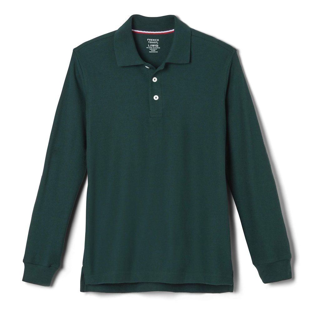 French Toast Little Boys' Toddler Long Sleeve Pique Polo, Hunter, 4T, Hunter Green
