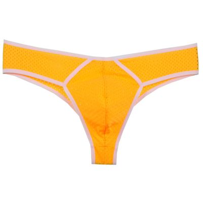 Jaxu Men's Splice Briefs Holes Bound Bikini Gay Underwear Mini Boxer Brief Pants Yellow M
