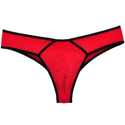 Jaxu Men's Splice Briefs Holes Bound Bikini Gay Underwear Mini Boxer Brief Pants Red M