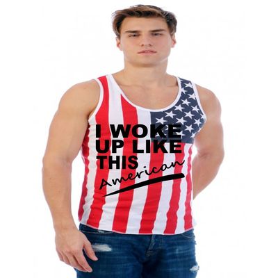 ALLNTRENDS Men's Us Flag Tank I Woke up Like This American 4th of July (M)