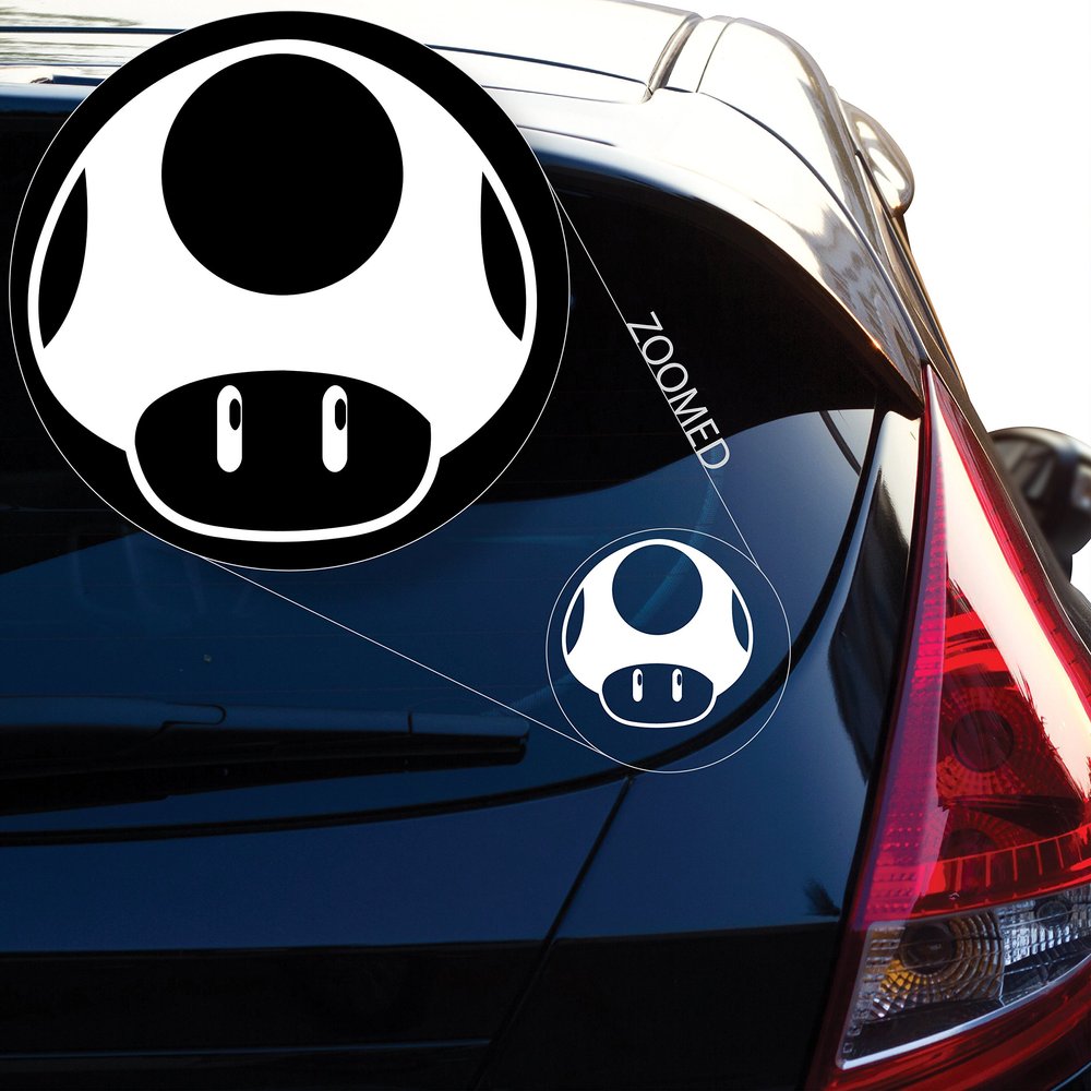 Yoonek Graphics Mario Mushroom Decal Sticker for Car Window, Laptop and More. # 496 (4" x 4", White)