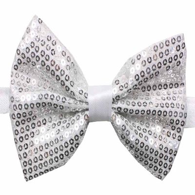 Novelty Mens Adjustable Tuxedo Sequin Silver Bowtie Adjustable Elastic Strap Bowtie
