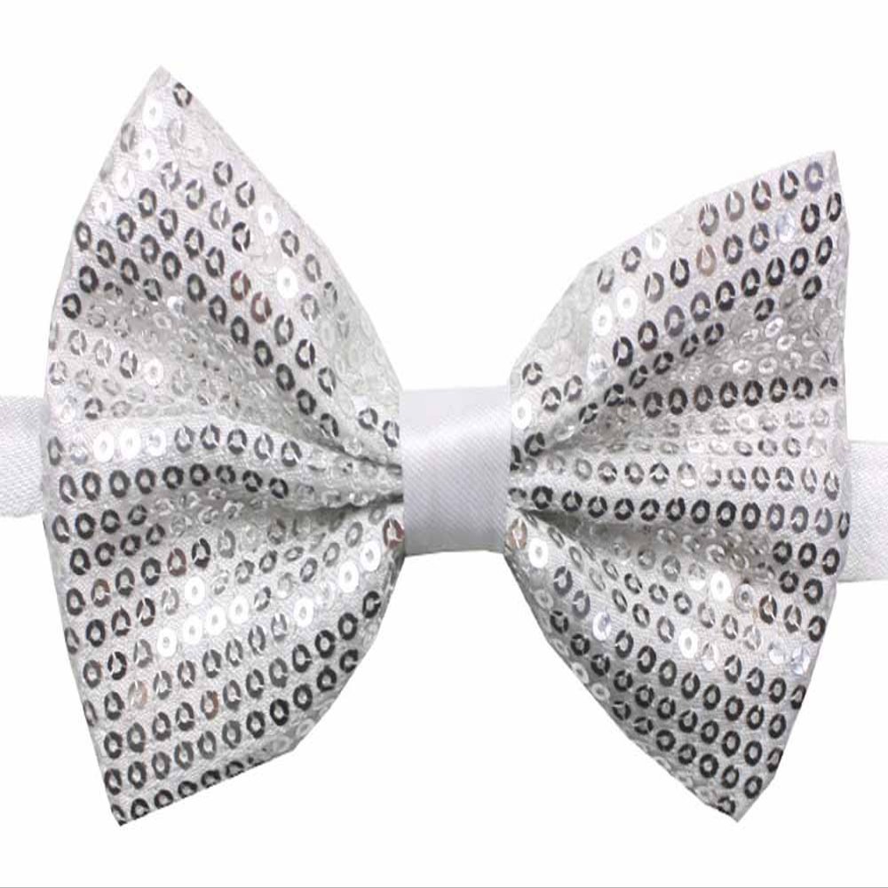 Novelty Mens Adjustable Tuxedo Sequin Silver Bowtie Adjustable Elastic Strap Bowtie