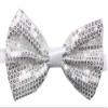 Novelty Mens Adjustable Tuxedo Sequin Silver Bowtie Adjustable Elastic Strap Bowtie view 1