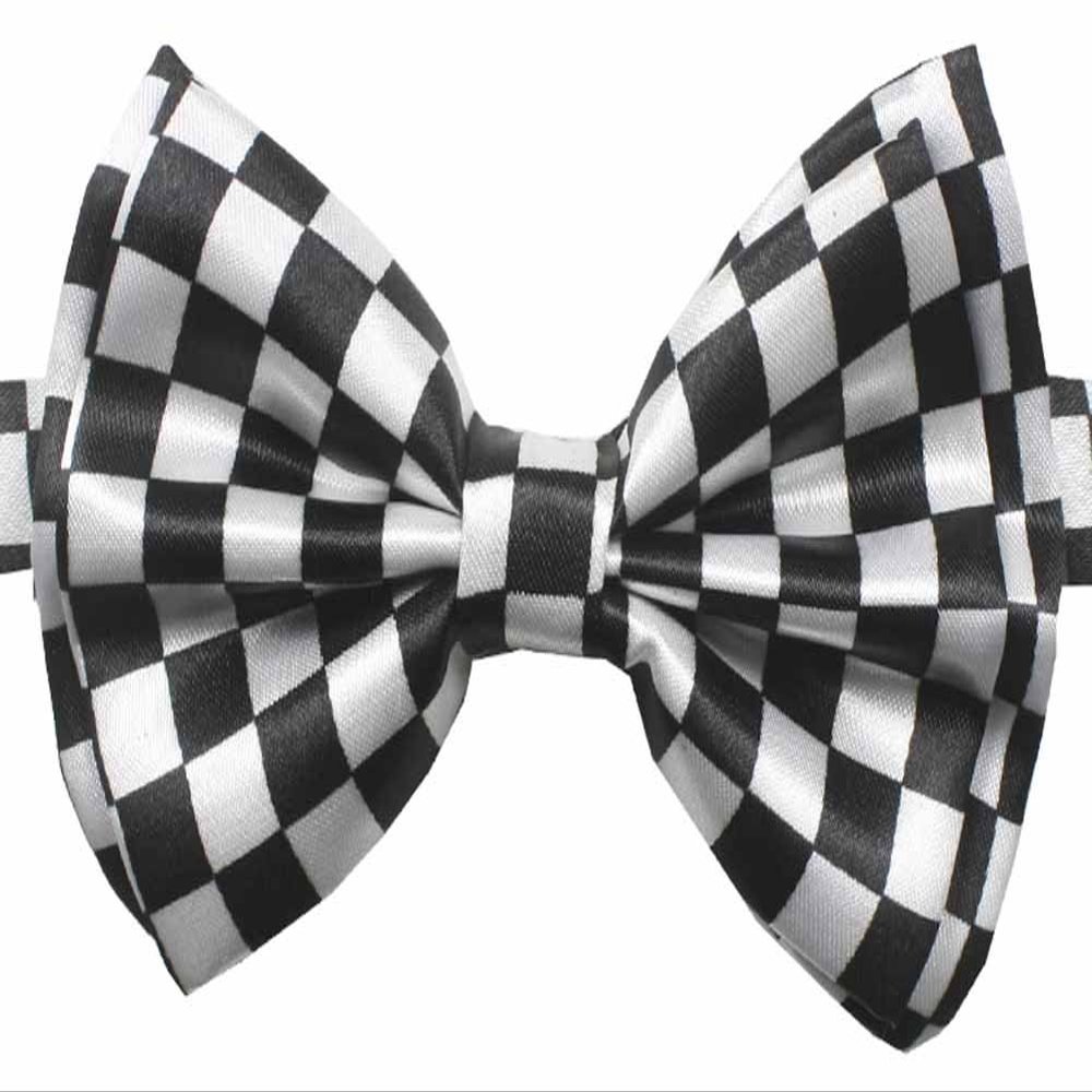 Novelty Mens Adjustable Tuxedo Checkered Black White Bowtie Adjustable Elastic Strap Bowtie