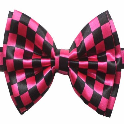 Novelty Mens Adjustable Tuxedo Checkered Black Pink Bowtie Adjustable Elastic Strap Bowtie