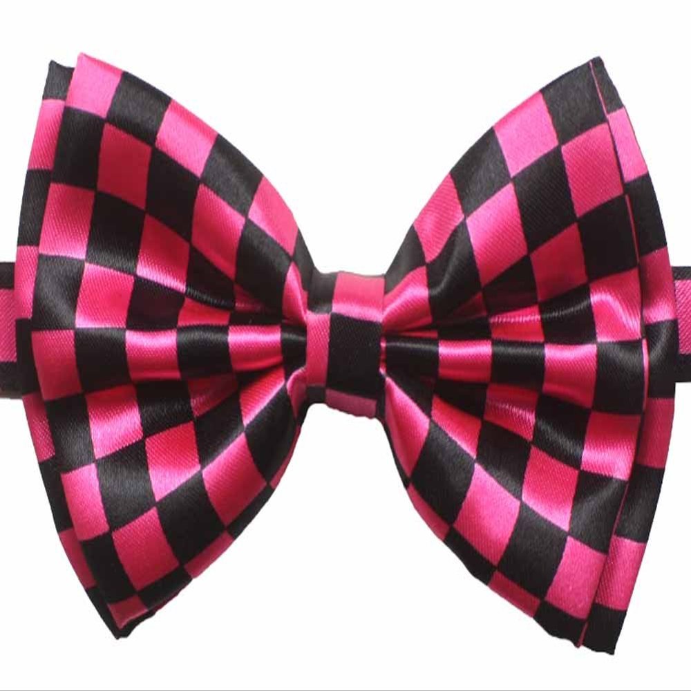 Novelty Mens Adjustable Tuxedo Checkered Black Pink Bowtie Adjustable Elastic Strap Bowtie