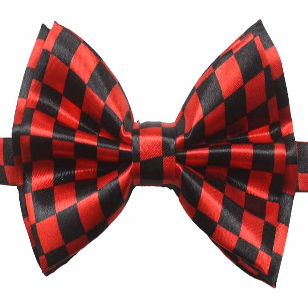 Novelty Mens Adjustable Tuxedo Checkered Black Red Bowtie Adjustable Elastic Strap Bowtie