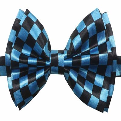 Novelty Mens Adjustable Tuxedo Checkered Black Blue Bowtie Adjustable Elastic Strap Bowtie