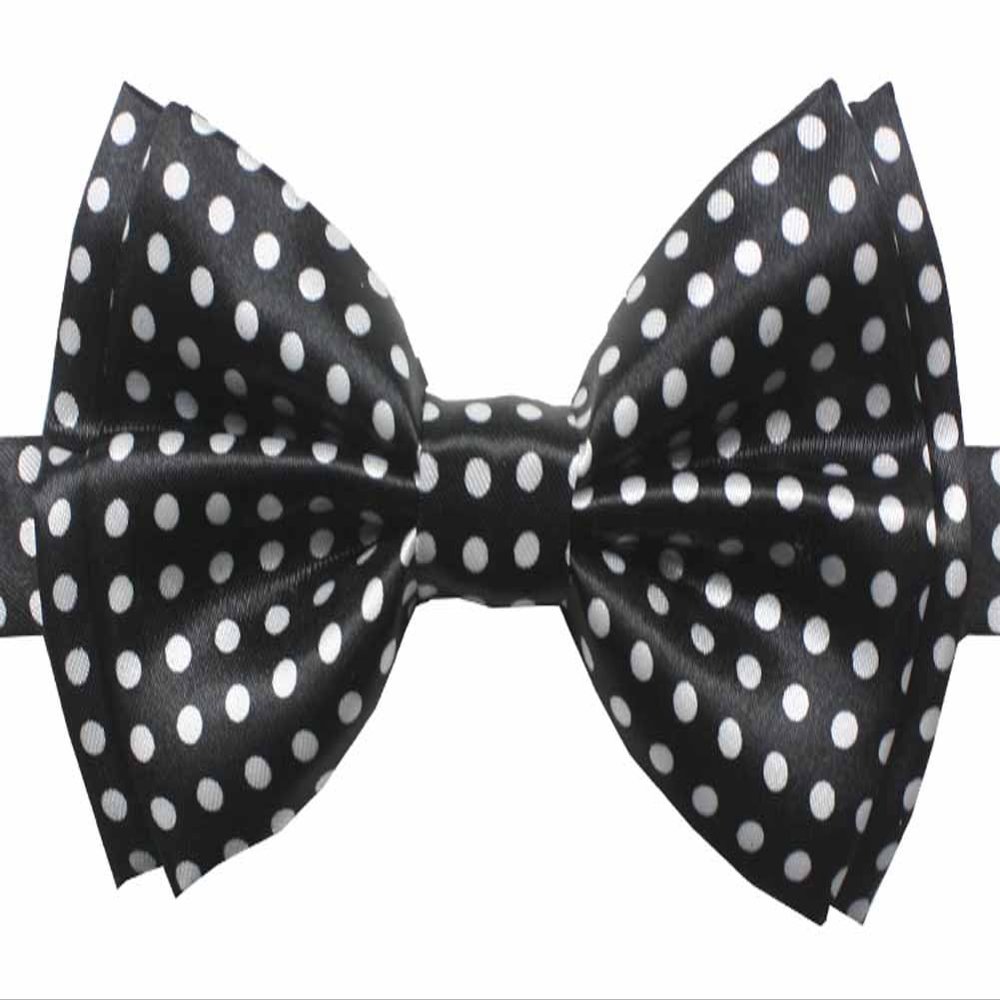 Novelty Mens Adjustable Tuxedo Black White Polka Dots Bowtie Adjustable Elastic Strap Bowtie