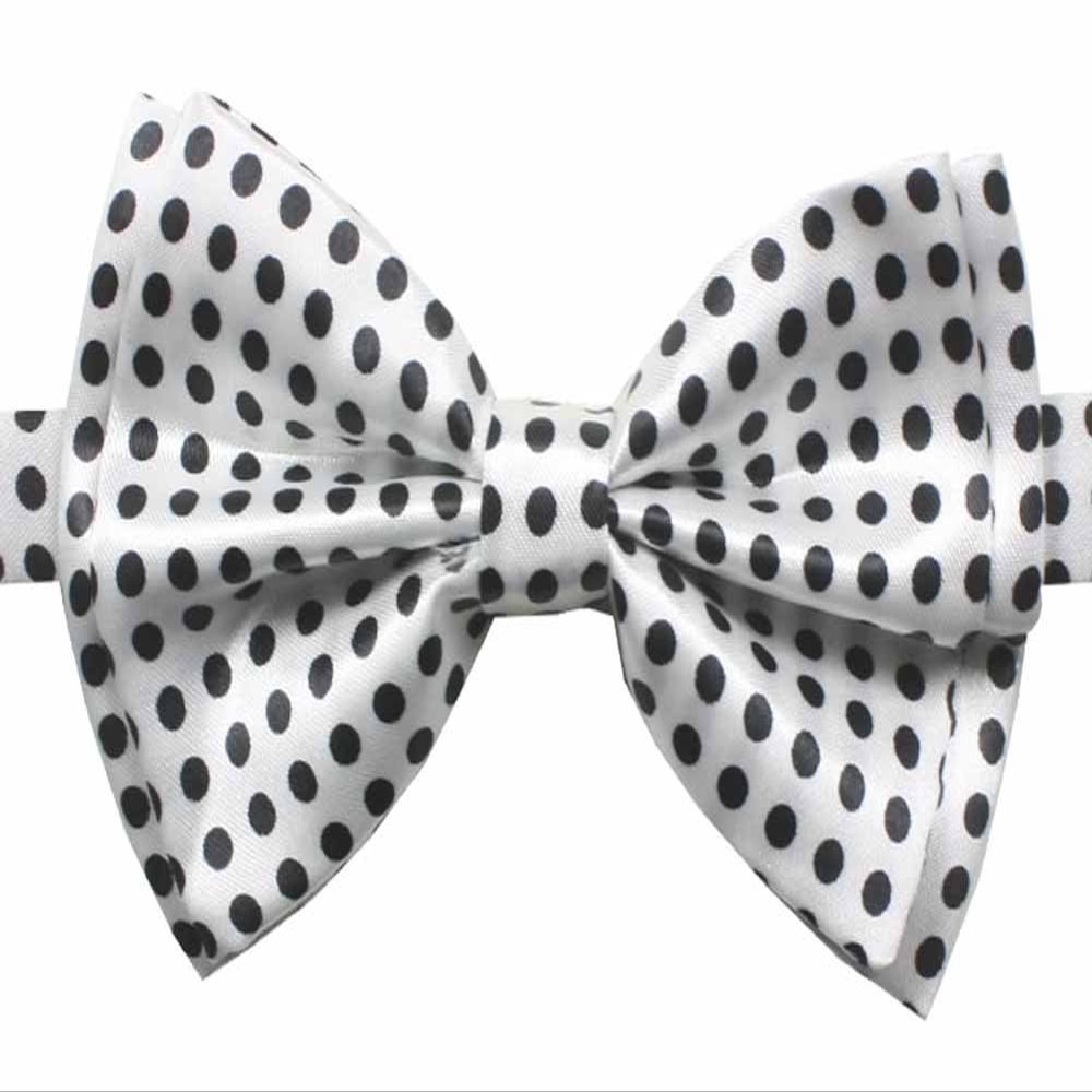 Novelty Mens Adjustable Tuxedo White Black Polka Dots Bowtie Adjustable Elastic Strap Bowtie