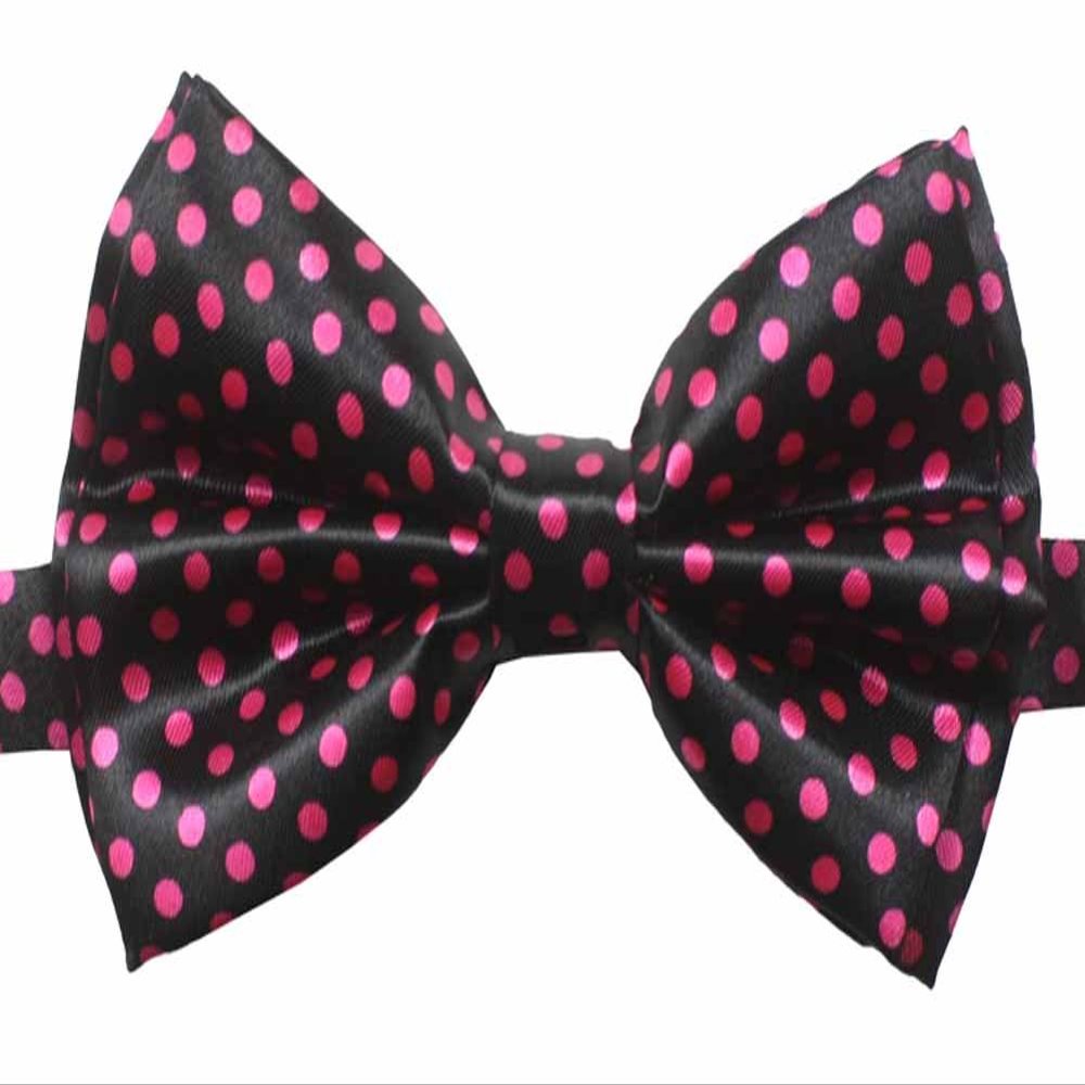Novelty Mens Adjustable Tuxedo Black Pink Polka Dots Bowtie Adjustable Elastic Strap Bowtie
