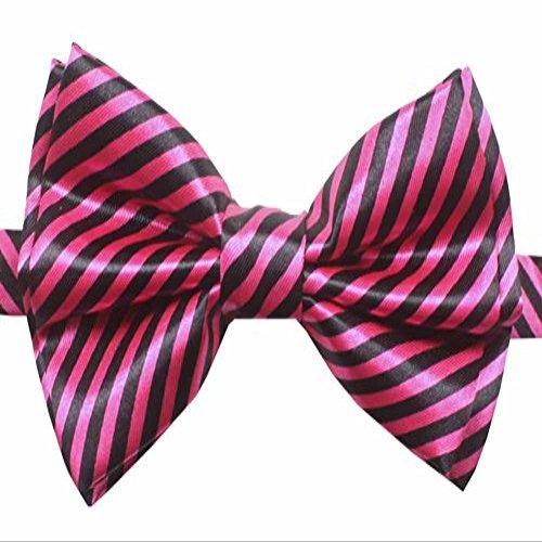 Novelty Mens Adjustable Tuxedo Stripe Black and Pink Bowtie Adjustable Elastic Strap Bowtie