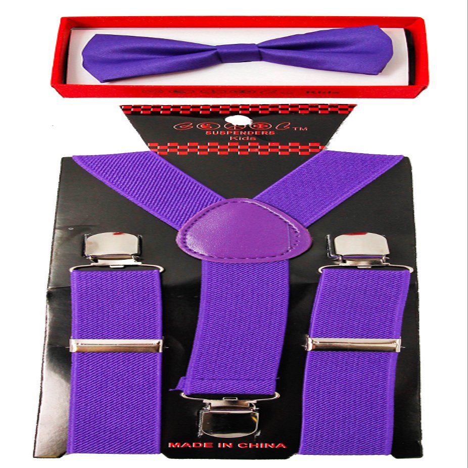 Brand New Cute Kids Fashion Purple Suspenders Bow Tie Set