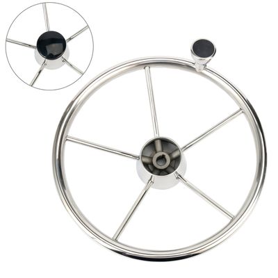 Amarine Made 5-Spoke 13-1/2 Inch Destroyer Style Stainless Boat Steering Wheel with M Size Knob - 9310SRF1