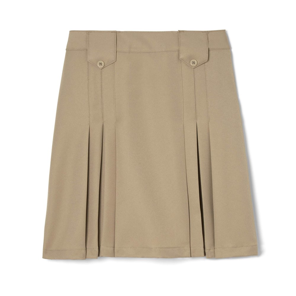 French Toast Girls' Adjustable Waist Front Tab Pleated Skirt, Khaki, 5