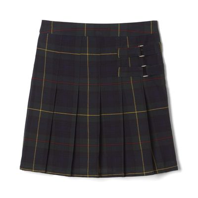 French Toast Girls' Adjustable Waist Plaid 2-Tab Scooter, Green Plaid, 6X