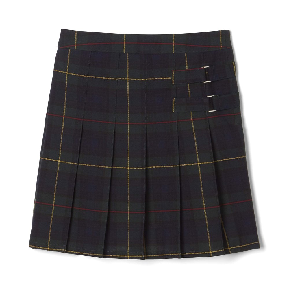 French Toast Girls' Adjustable Waist Plaid 2-Tab Scooter, Green Plaid, 6X