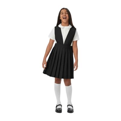 French Toast Girls' V-Neck Pleated Jumper, Black, 5