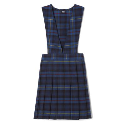 French Toast Girls' Plaid V-Neck Pleated Jumper, Blue & Red Plaid, 6