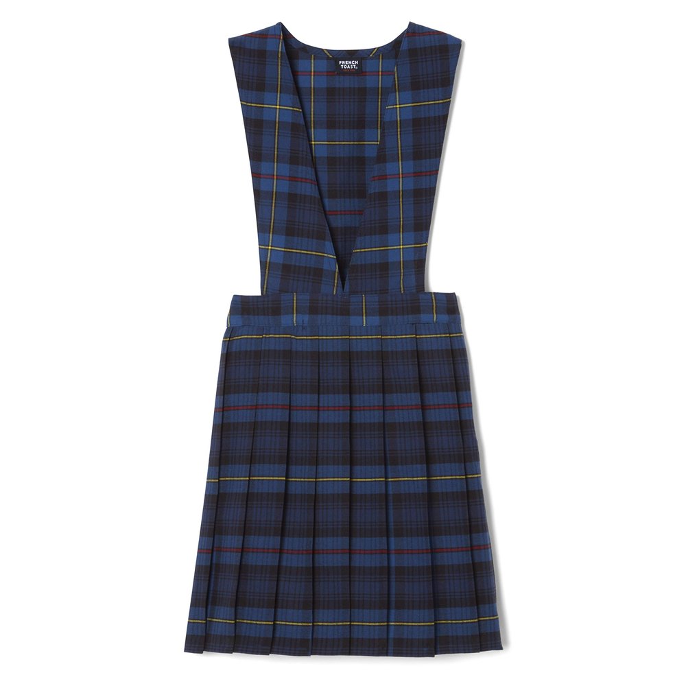 French Toast Girls' Plaid V-Neck Pleated Jumper, Blue & Red Plaid, 6