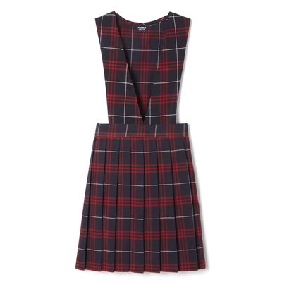 French Toast Girls' Plaid V-Neck Pleated Jumper, Navy & Red Plaid, 4