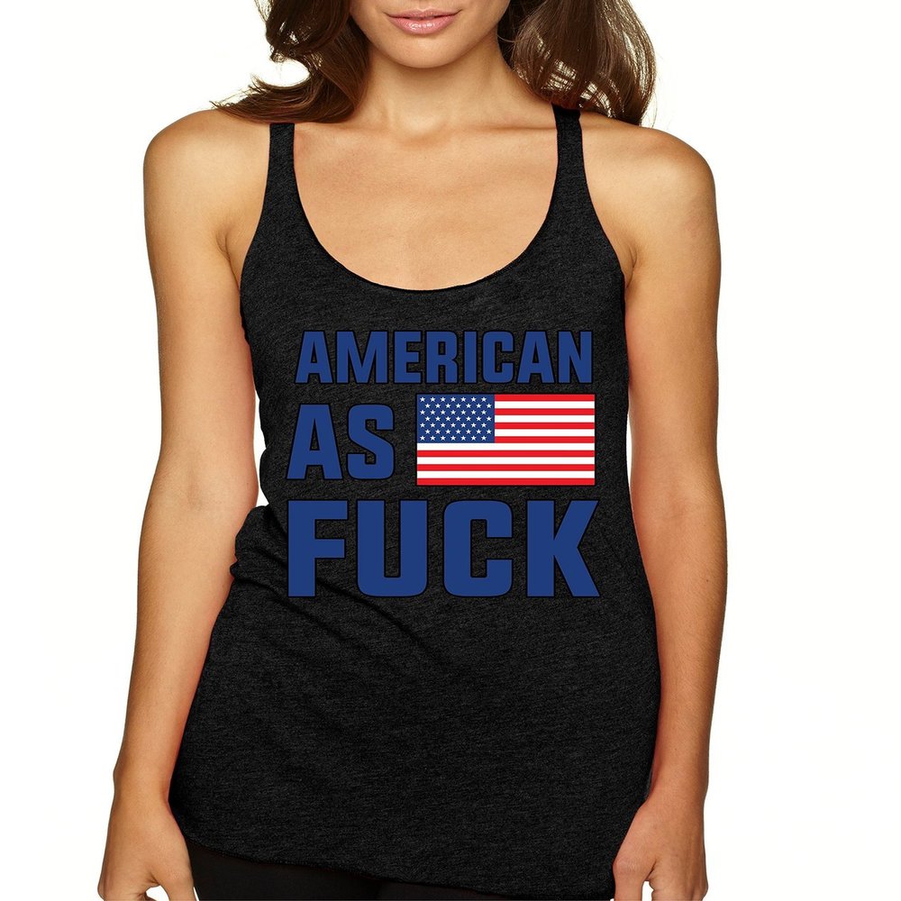 ALLNTRENDS Women's Tank Top American As F**k 4th of July (XL, Vintage Black)